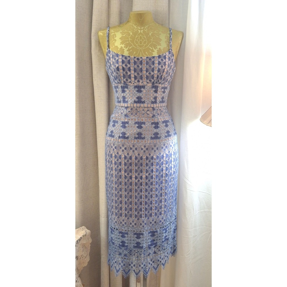 Y2K Vintage BCBGMaxariza Alese Blue Eyelet Slip Dress Size 0